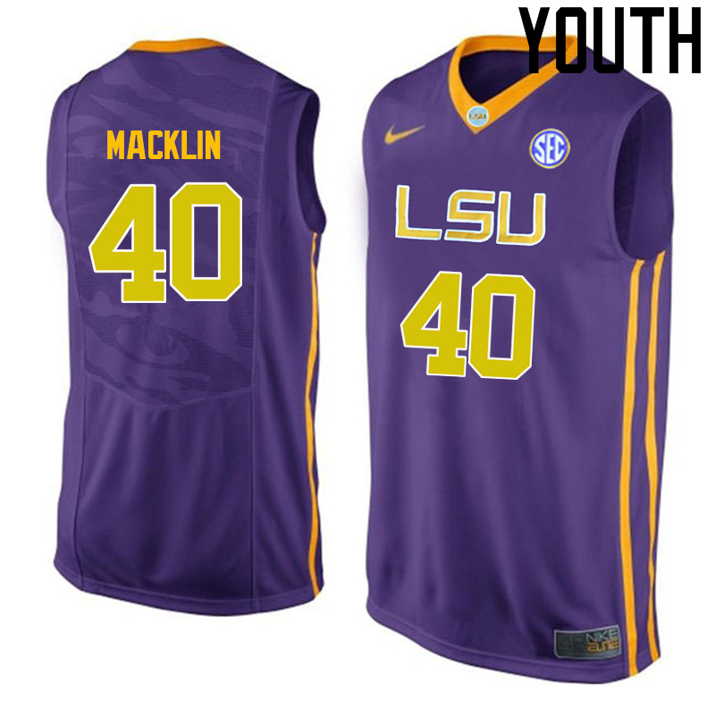Youth LSU Tigers #40 Rudy Macklin College Basketball Jerseys-Purple